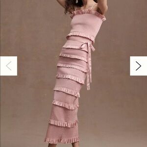 V. Chapman Lily Ruched & Ruffled Stretch Satin Midi Dress.